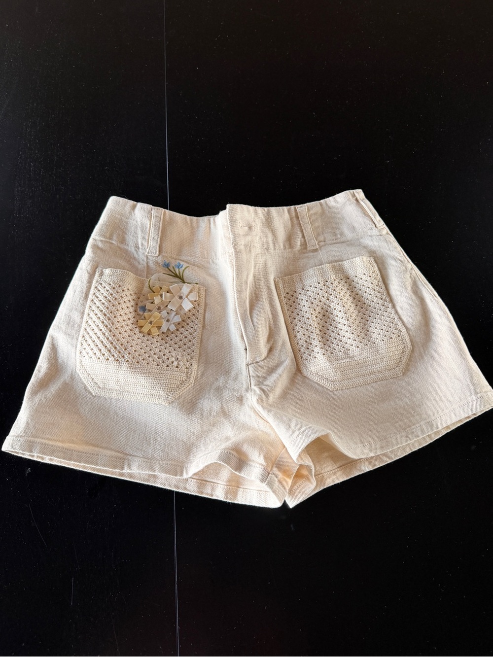 Maeve Cream Crochet Back-Pocket Shorts